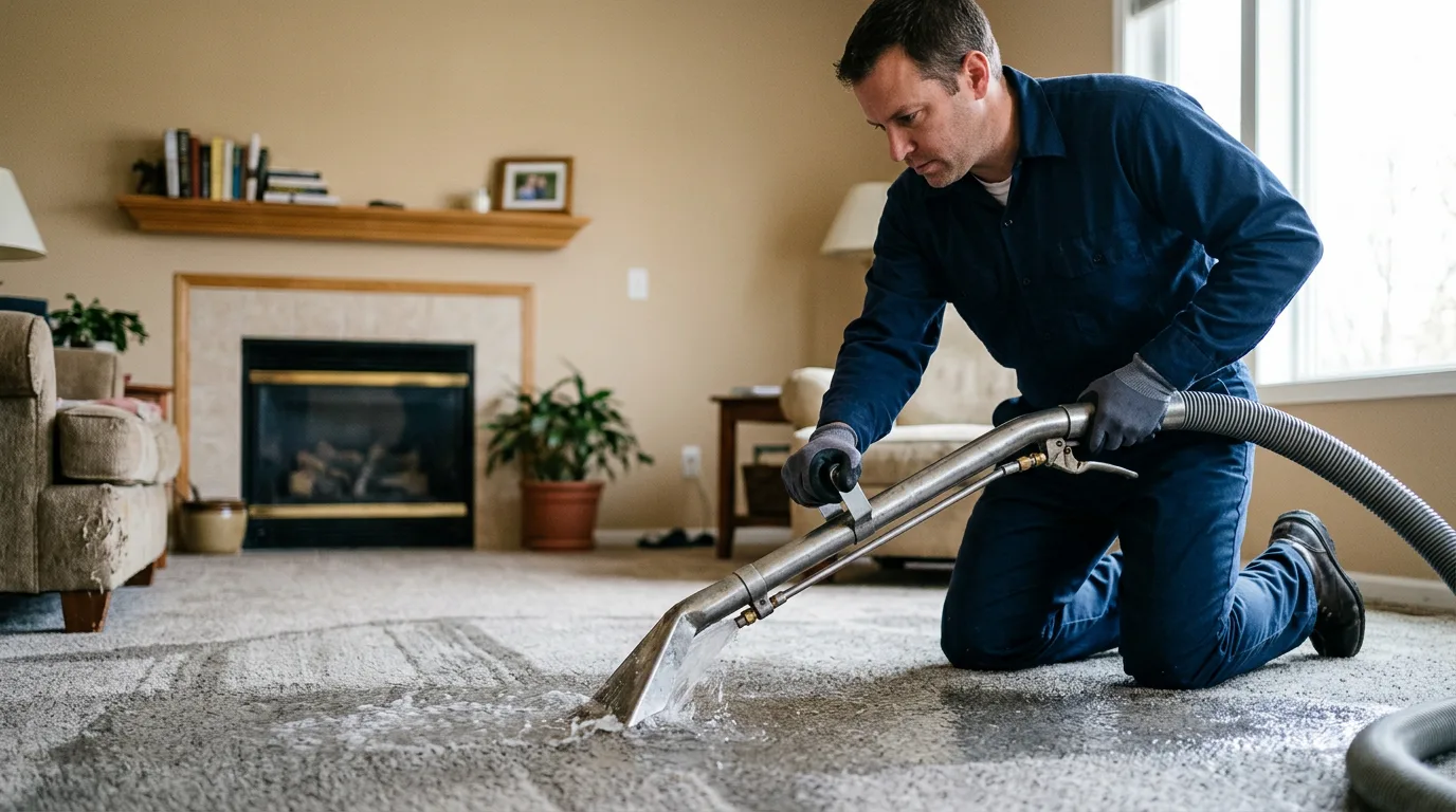 Water damage restoration technician working near Robins, IA